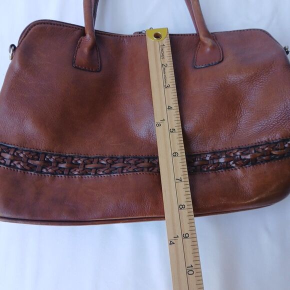 Dillards Woven Insert Brown Leather Bag Satchel Purse Vintage 90s Y2K - Picture 11 of 13